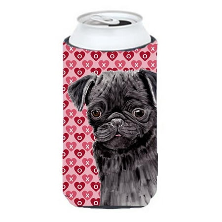 

Pug Black Hearts Love and Valentines Day Portrait Tall Boy bottle sleeve Hugger 22 to 24 oz.