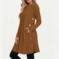 thumbnail image 5 of Women's Knit Dress Long Sleeve Casual Crew Neck Tunic Dresses with Pockets Button Side Fall Winter Trendy Outfits Yellow S(S), 5 of 9
