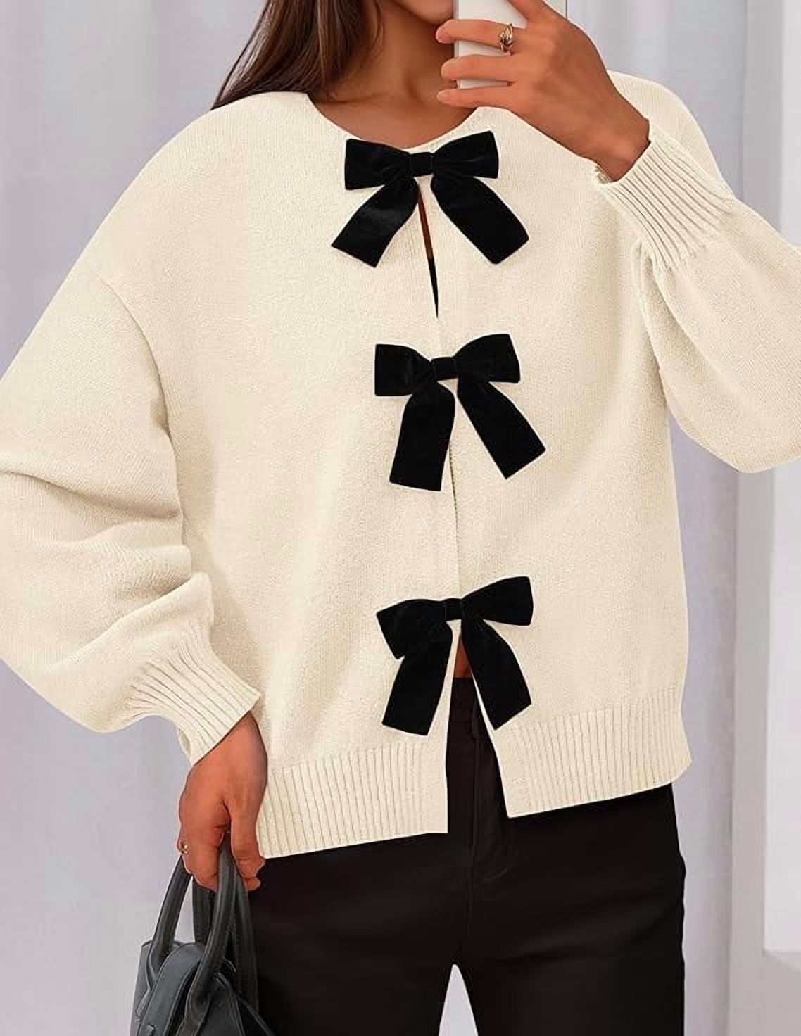 PRETTYGARDEN Women's Bow Tie Front Cardigan Sweater photo 2