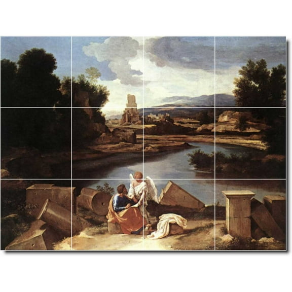 Ceramic Tile Mural-Nicholas Poussin Religious Backsplash Tile Mural 9. 17" w x 12.75" h using (12) 4.25 x 4.25 ceramic tiles