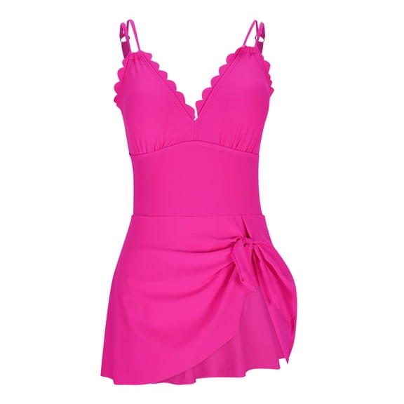 Xdegoge One Piece Swimsuit for Women, Ruffle Trim, Wrap Dress Style, Tie Waist, Flattering Fit, Full Coverage Swimwear Beach, Vacation, Summer Swim Suit with Padding