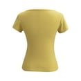 thumbnail image 5 of MIXUE Womens Summer Tops Summer Solid Color Square Collar Short Sleeve Slim Casual Tunic T-shirts Holiday Wear,Yellow,S, 5 of 5