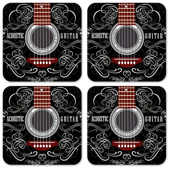 Vinyl Drink Coasters - Set of 4 - Acoustic Guitar