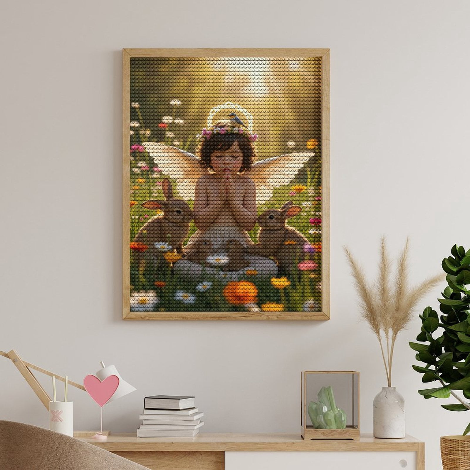 Diamond Art Kits for Adults, Angel Praying In Flower Field 5D Diamond Painting Kits for Adults Beginners, DIY Full Drill Diamond Painting, Gem Art and Crafts 12x16