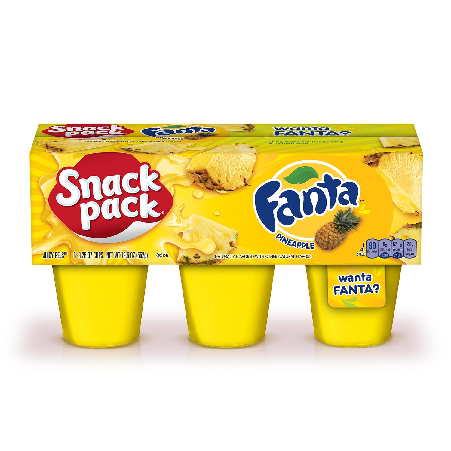 Snack Pack Fanta Pineapple Juicy Gels Snack Cups, 3.25 Oz, 6 Pack