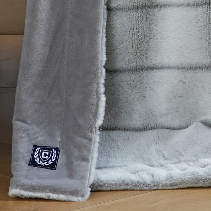 Chaps Faux Fur Plush Soft Ribbed Throw - 50" X 70", Grey