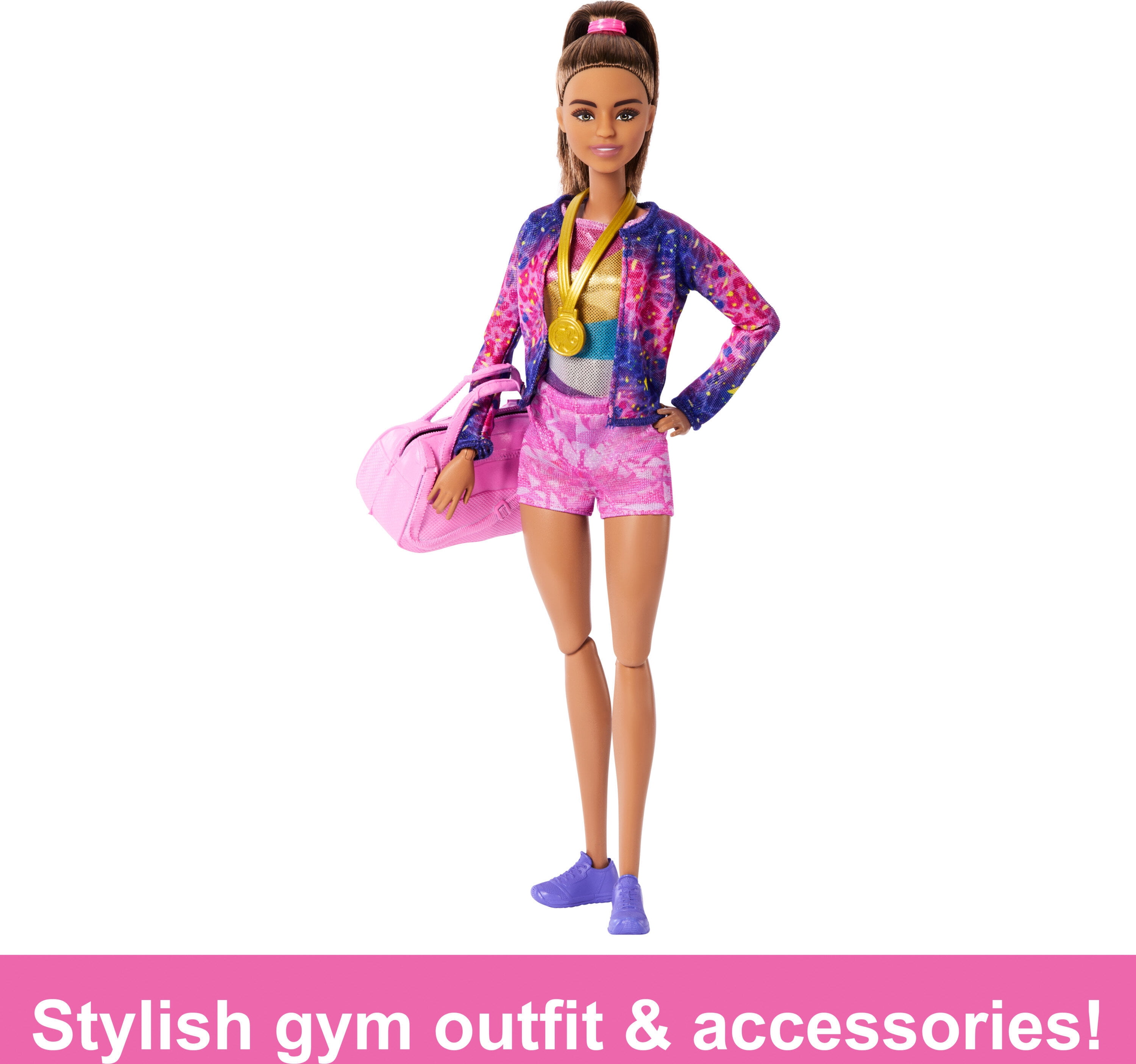 Barbie Gymnastics Playset with Brunette Fashion Doll, Balance Beam, 10+ Accessories & Flip Feature