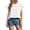 White, variant on Graphic Tees for Women Casual Round Neck Top for Elegant chiffon Tennis Blouse with double ruffle sleeves back button detail Black XXL