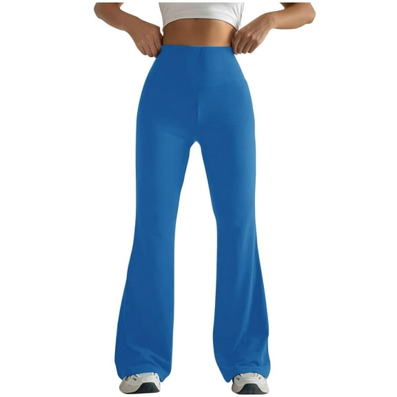 RYRJJ Women's Wide Leg Yoga Pants High Waisted Workout Flare Leggings Bootcut Casual Slacks Bootleg Pants(Blue,L)