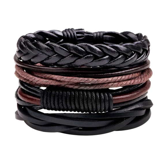 DESIGNICE 4Pcs/Set Men Boys Leather Bracelet Woven Bangles Vintage Male Birthday Gift Jewelry Wristband Mens Leather Bracelet