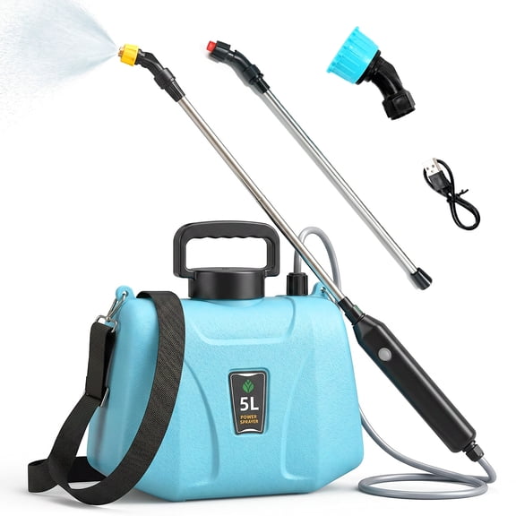 Rirool 1.35 Gallon Battery Powered Garden Sprayer, Electric Water Pump Sprayer with 3 Nozzles, Telescopic Wand & Shoulder Strap, Rechargeable Lawn & Yard Sprayer