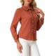 thumbnail image 4 of BLUSA CHIC para Mujeres con Cuello Peter Pan, Manga Abullonada, Con Trimming en Contraste, Camisa de Botones S Marrón, 4 of 6