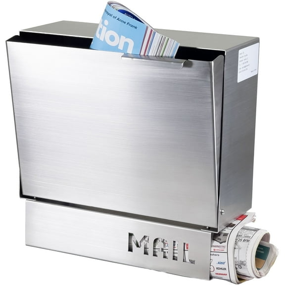 POCHAR Stainless Steel Wall Mounted Mailbox with Newspaper Holder, Rust Proof Steel Drop Box, 11'' x 4.5'' x 11.50'' (Silver)
