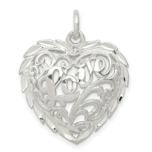 Sterling Silver Diamond-Cut Heart Charm