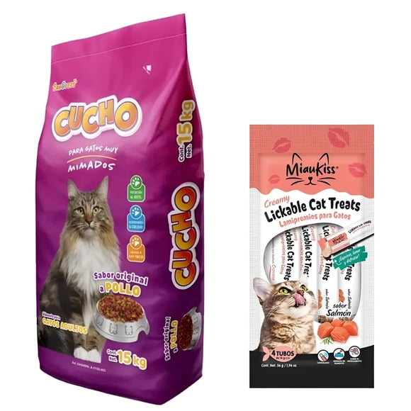 Cucho 15 Kg + Miaukiss Lickable Salmon 4 Pack 56 Gr
