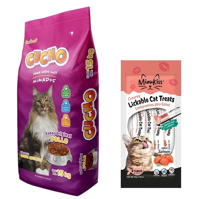 Cucho 15 Kg + Miaukiss Lickable Salmon 4 Pack 56 Gr