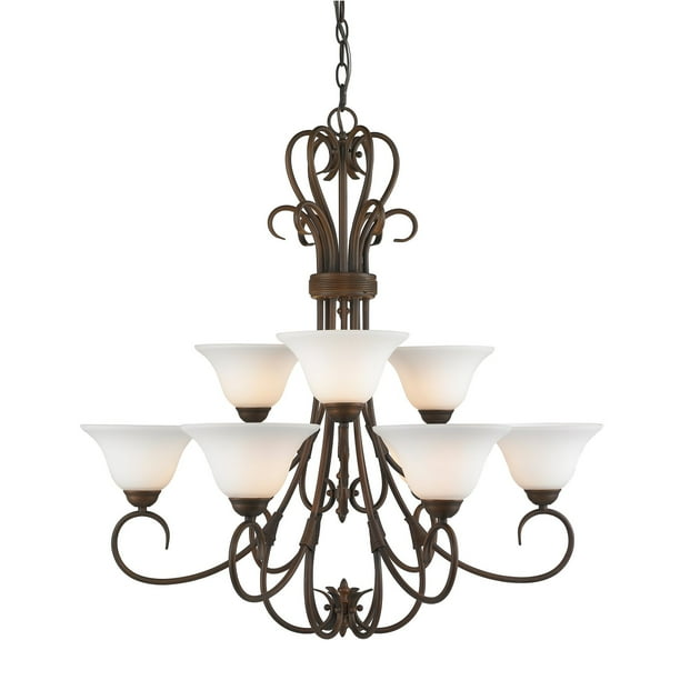 Golden Lighting 8606 9 Op Homestead Light 2 Tier Chandelier With White Shades Com Golden Lighting 8606 9 Op Homestead, 2 Tier Chandelier With Shades