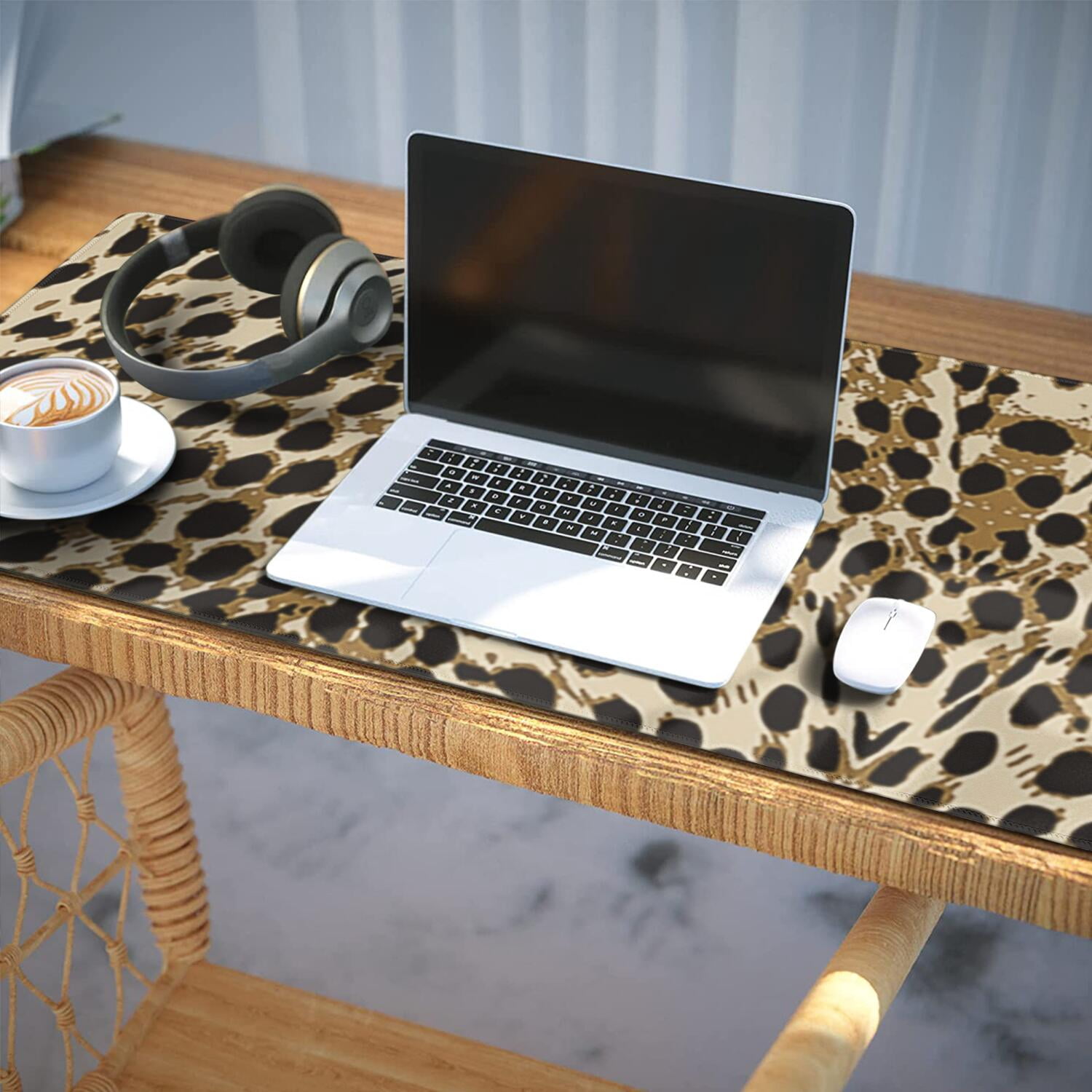 Long Mouse Pads for Desk,Brown and Black Leopard Print Desk Mats on Top Of Desks, Desk Mouse Pad Extra Large with 3mm Non-Slip Base and Stitched Edge for Gaming,Office,Work,Home 35.4"x15.7"