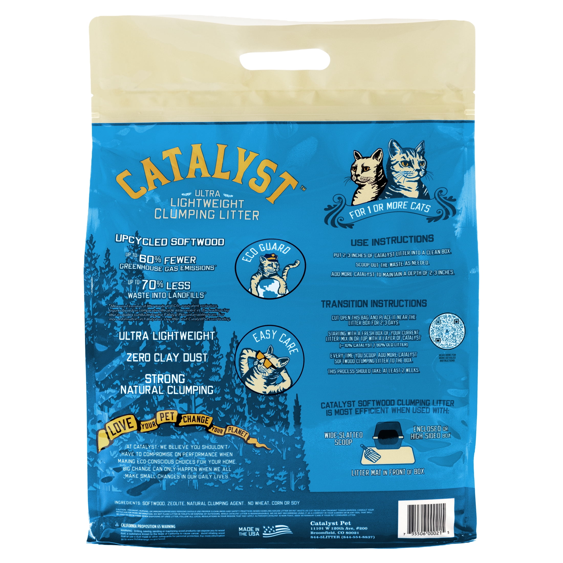 Catalyst Pet Softwood Natural Clumping Cat Litter, Unscented Formula, 15 lb. Bag
