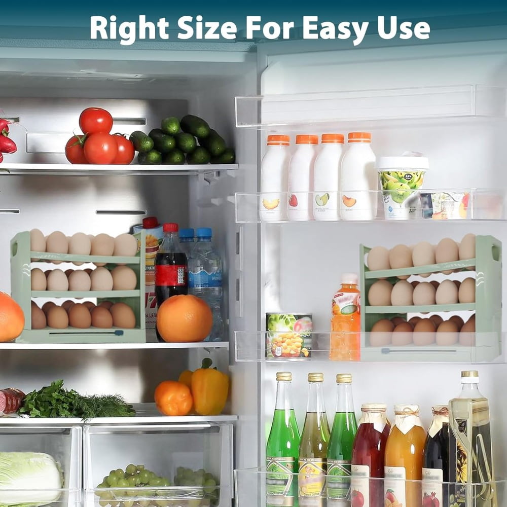 Egg Holder for Refrigerator, 30 Grid Egg Tray for Refrigerator 3 Layer Organizer Bins Reusable Egg Container for Refrigerator Side Door Plastic Egg Carton