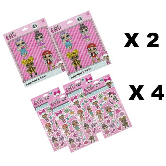 LOL Surprise Sticker Fun Pack with 8 Rhinestone Stickers and 48 sheets traditional stickers