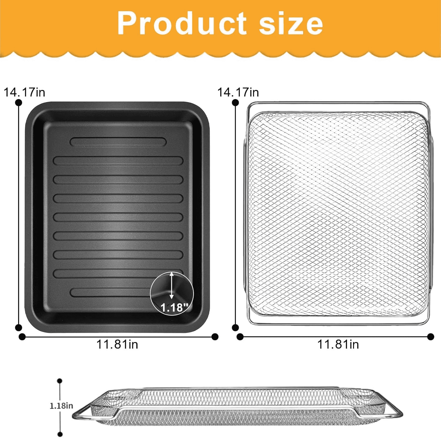 GCQ Air Fryer Toaster Oven Accessories for COSORI 32Qt 13 in 1 CS130-CFH CS130-AO 12 in 1 CO130-AO Air Fryer Toaster Oven, Air Fryer Replacement Parts Basket Rack Grill Pan Plate Tray