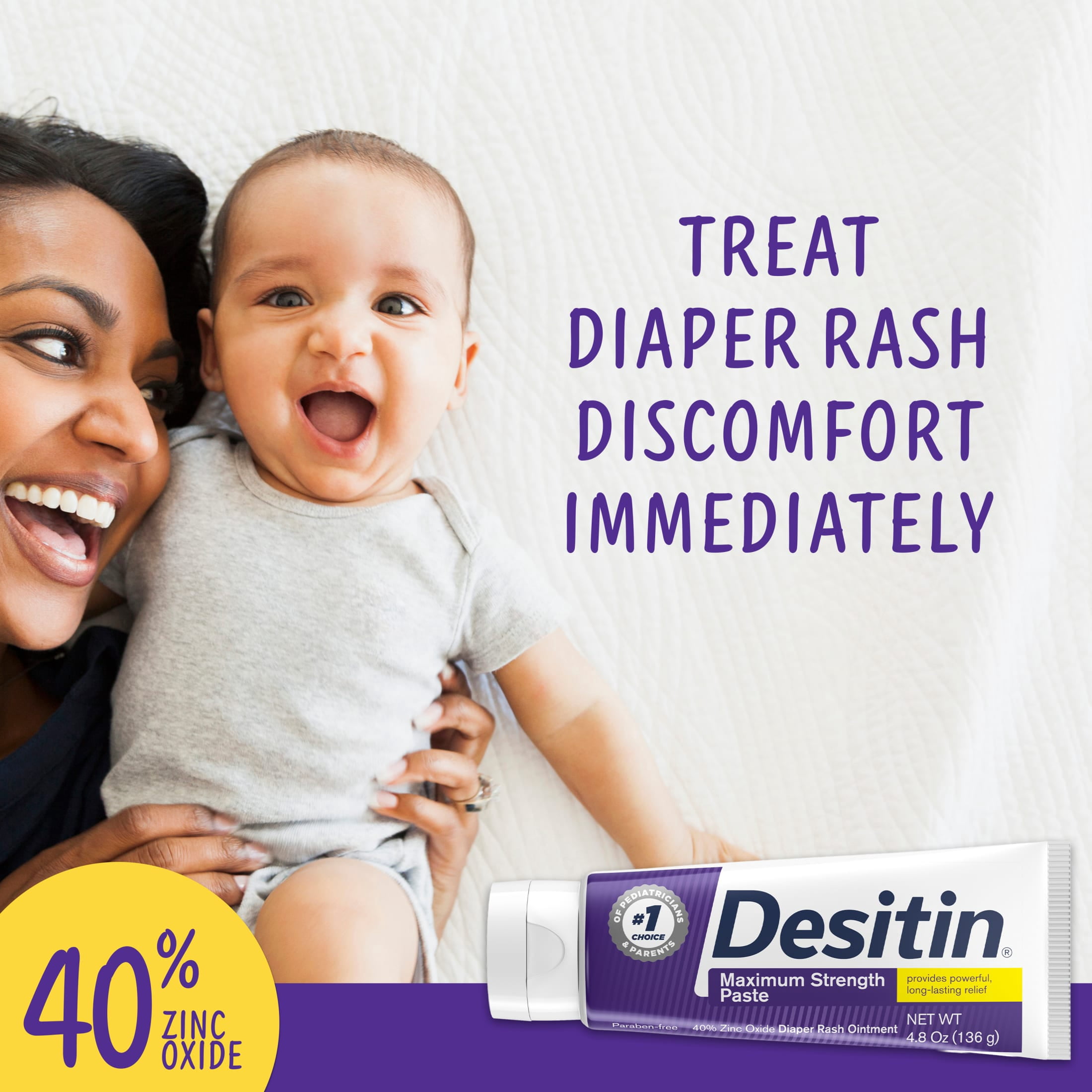 Desitin Maximum Strength Diaper Rash Cream, 40% Zinc Oxide, 4.8 oz