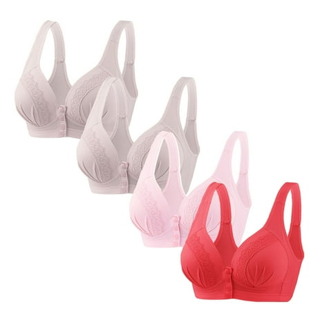 Jamicy Women s Nursing Bras for Breastfeeding 4pc Solid Color Wireless Push-Up Open Button Bra for Women Thin Seamless Underwear Daily Bra