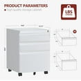 thumbnail image 3 of 3 Drawer File Cabinet，Mobile Filing Cabinet with Lock and Wheels，Un-Assembled Metal Under Desk File Cabinets for A4/Letter/Legal Size（White, 3 of 15