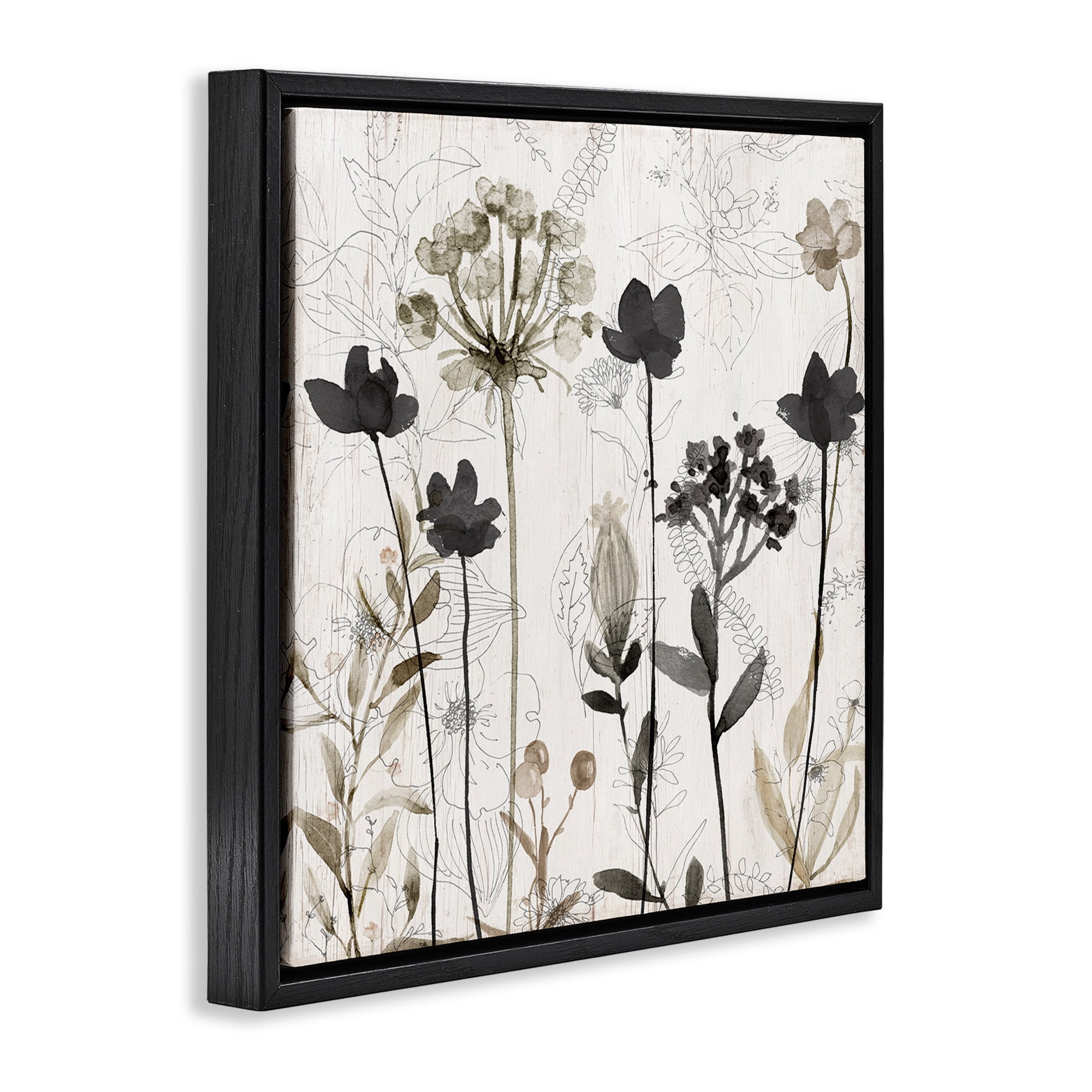 Stupell Industries Abstract Overlapping Flower Sprigs Botanical & Floral Painting Black Floater Framed Canvas Art Print Wall Art, 25 x 25