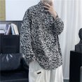 thumbnail image 4 of Camisa estampada para hombre con cuello vuelto y botones, camisa holgada de manga larga para hombre con bolsillo para primavera y otoño, gris XL, 4 of 8