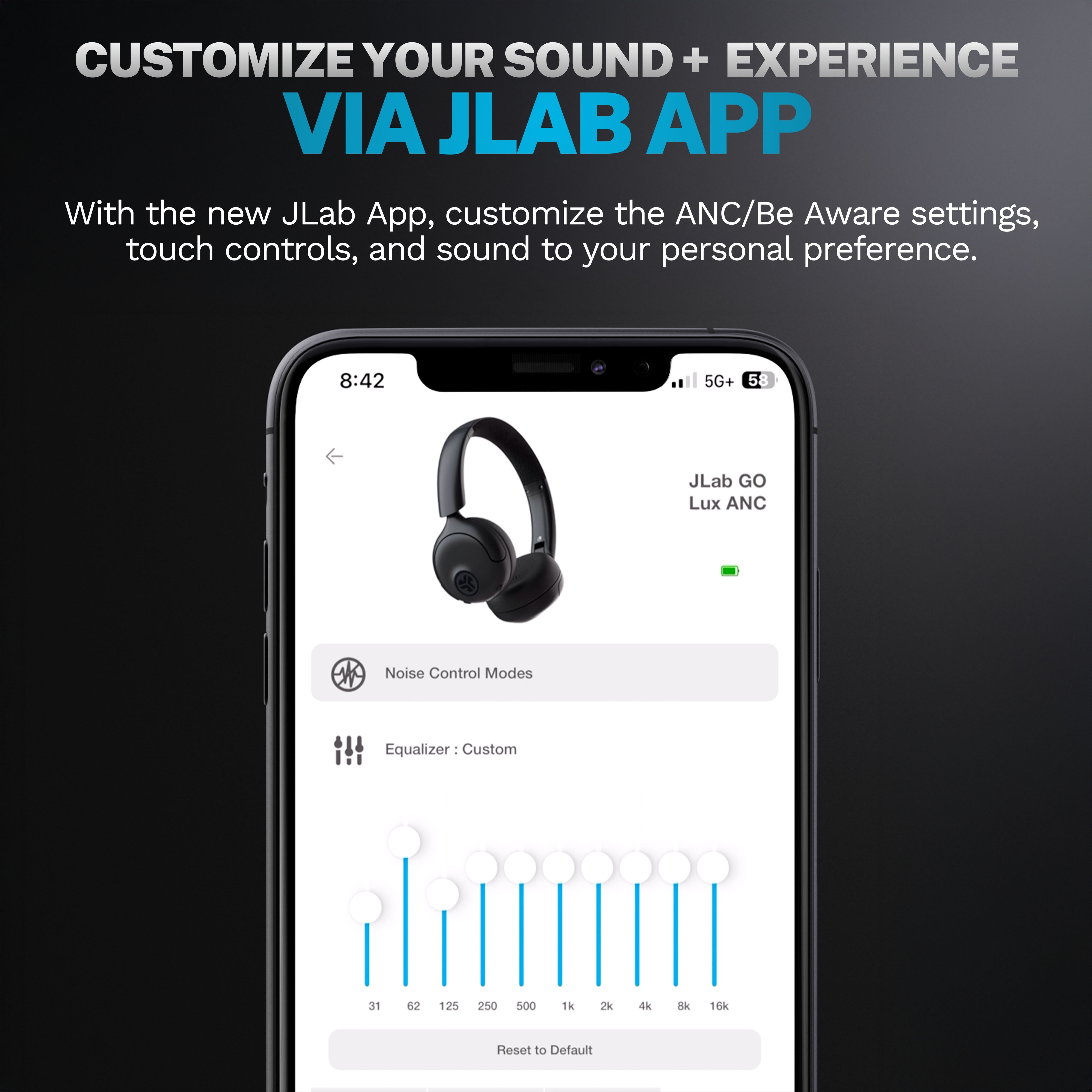 JLab GO Active Noise Canceling Wireless Bluetooth On-Ear Headphones, 70+ Hour Playtime, Graphite