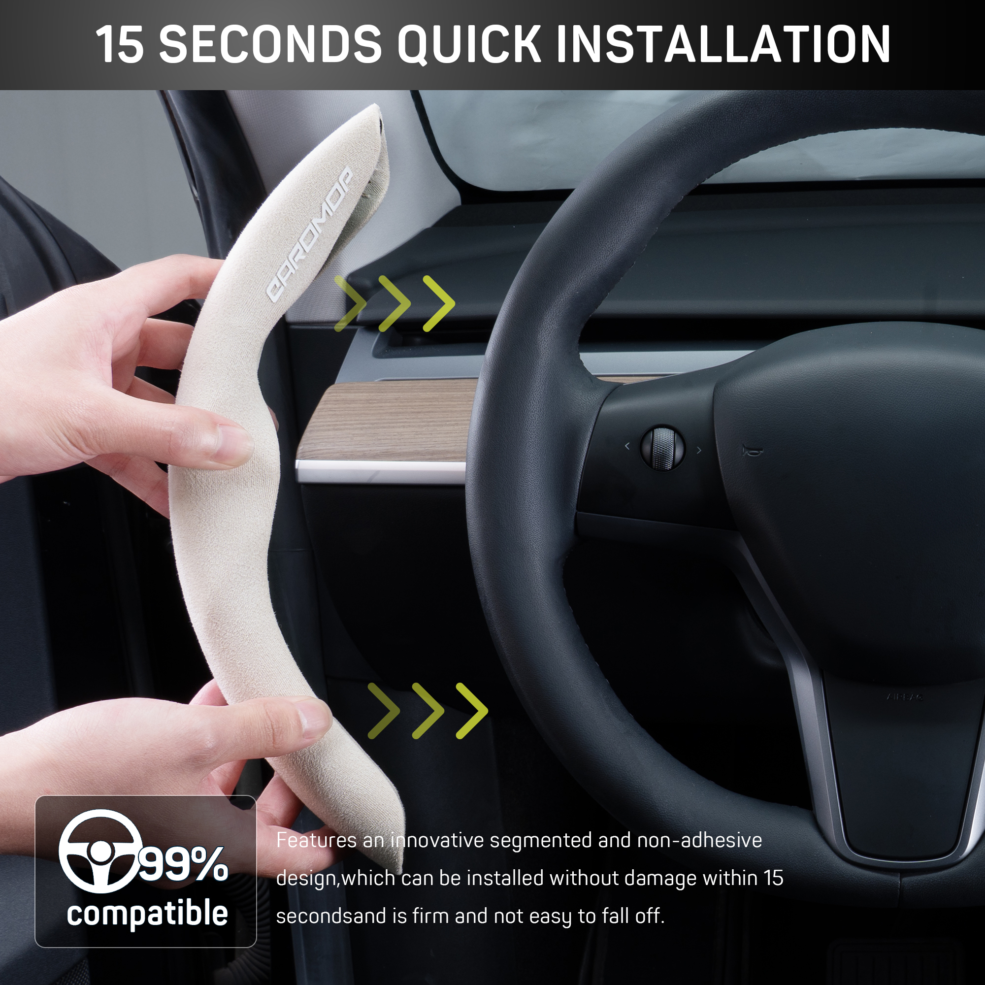 Caromop Suede Steering Wheel Cover, 14.5-15 in, Non-Slip, 2 pack, Beige