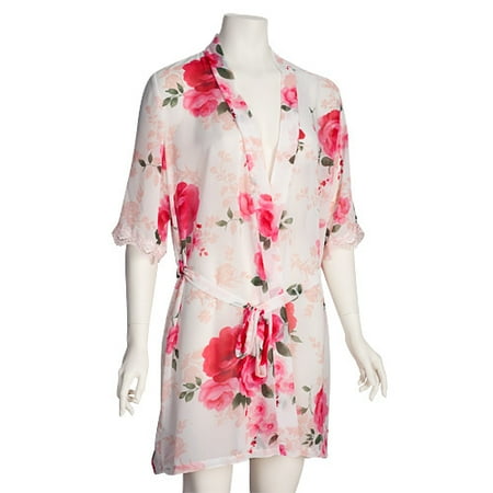 Women's Rose Print Wrapper Mini Robe