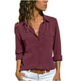 thumbnail image 2 of Juebong Women Loose Casual Long Sleeve Solid Turn Down Collar Casual Blouse T-Shirt Tops, 2 of 8