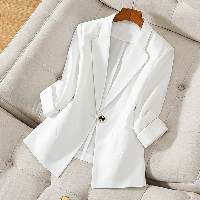 Tidyack,Ladies Lapel Button Suit Jacket, Solid Color, Slim Fit + Versatile Design, For Office/Travel, Professional Wear, 100% Polyester, Casual/Elegant, Business Casual, Workwear Ensemble