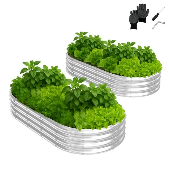 UBesGoo 6x3x1ft Raised Garden Bed, 2 Pack Galvanized Metal Outdoor Planter Box for Vegetables Flowers, Silver