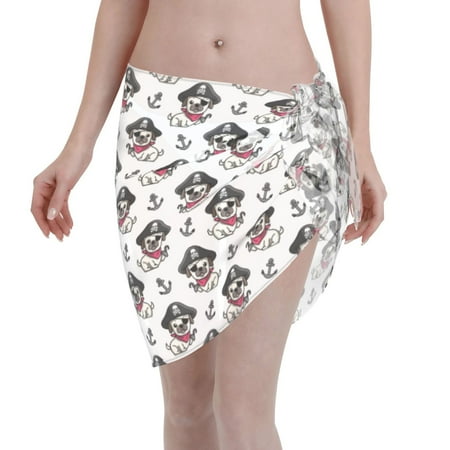 Disketp DOG IS WEARING PIRATE COSTUME Women Swimsuit Cover Up Short Chiffon Summer Beach Sarong Bikini Wrap Skirt Bathing Suit