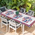 thumbnail image 2 of 4th of July Table Cloths for 8 Foot Rectangle Tables, Red Blue Patriotic Flowers Star Stripes Wooden Patio Waterproof Elastic Fitted Tablecloths, Washable Rectangular Table Cover for Camping, 2 of 8