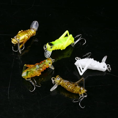 BIMZUC 5pcs Artificial Grasshopper Fishing Lures Insect Shape Hard Baits Topwater Crankbaits 1.57 inches / 4 cm Multicolor