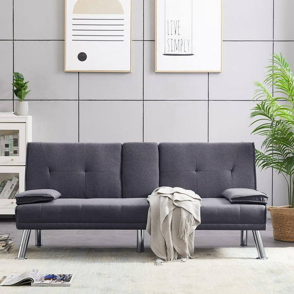Segmart Futon with Cupholders, Dark Grey