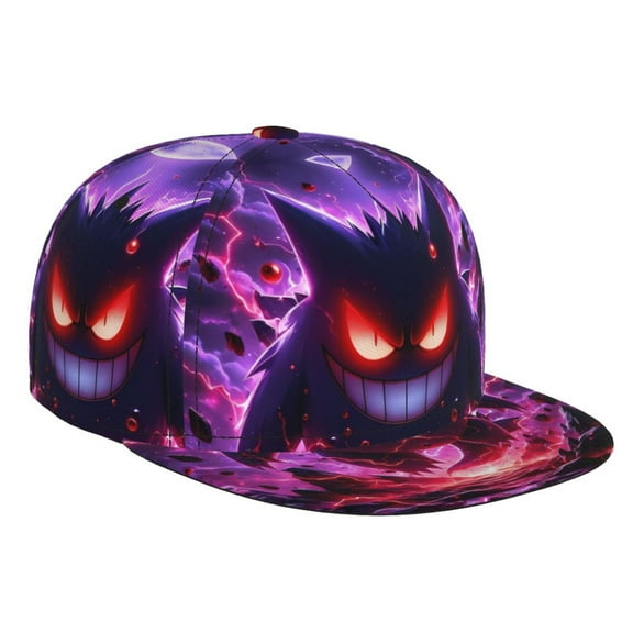 Gengar Baseball Cap For Men, Women & Kids, Classic Flat Brim Hat Hip Hop Trucker Hat Adjustable Snapback Hat
