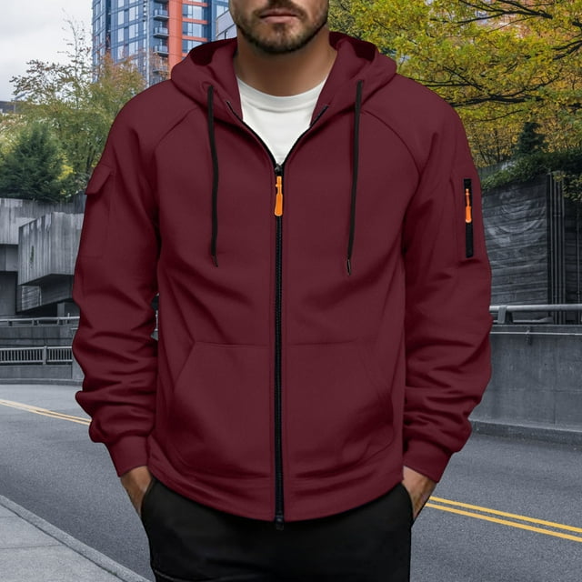 pstuiky camisetas de manga larga para hombre, Chaqueta tipo cárdigan con capucha y cremallera de manga larga de color liso para hombre camisetas de hombre l