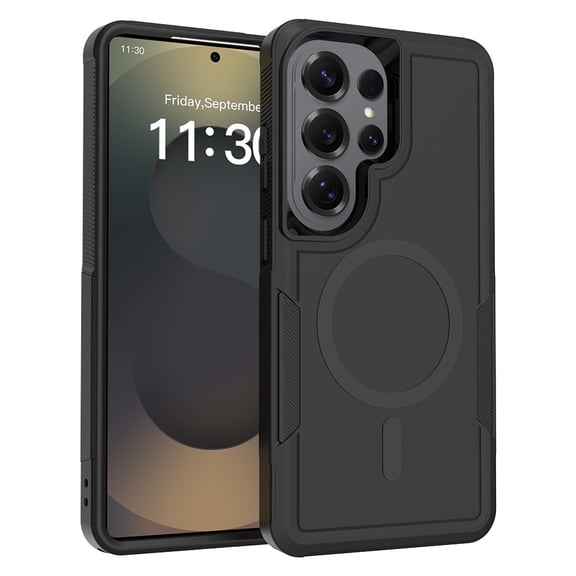 Poweltek Magnetic Rugged Protective Phone Case for Samsung Galaxy S25 Ultra, Shockproof Hybrid PC TPU Hard Back Cover, Black