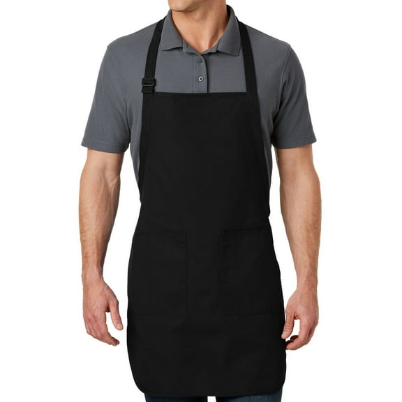Men's Full-Length Apron with Pockets - Black