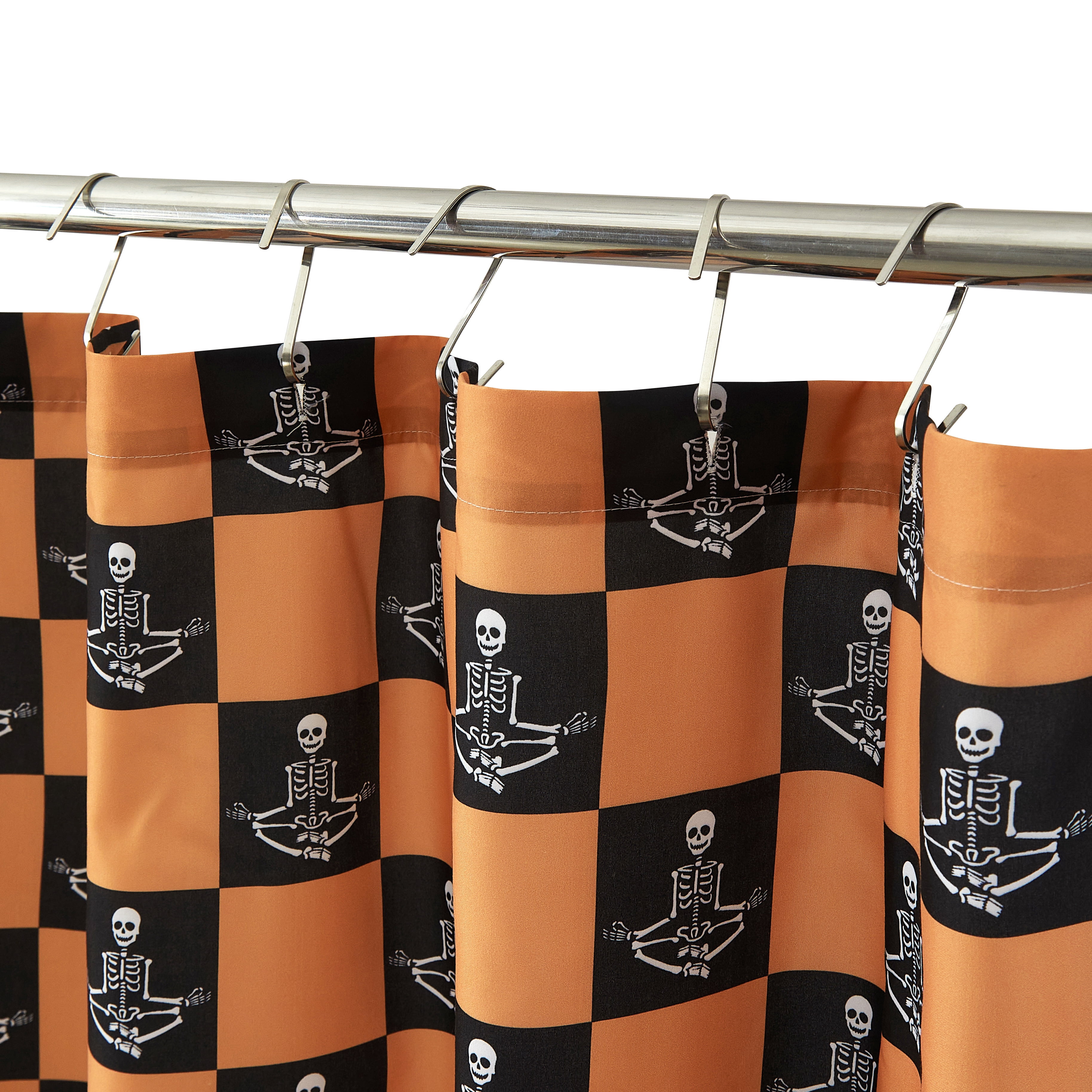Way To Celebrate Skeleton Checkered 14-Piece Bath Set with Curtain, Rug, and Hooks, 72" x 72" & 21" x 18"