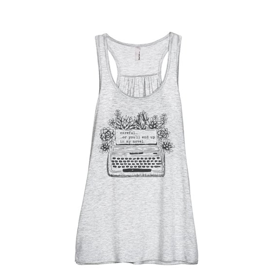 Careful Or You'll End Up In My Novel Women's Fashion Sleeveless Flowy Racerback Workout Yoga Tank Top Sport Grey Small