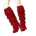 thumbnail image 4 of Fesfesfes Fuzzy Boots for Women Shoes Retro Solid Color Ethnic Style Suede Fringed Metal Decoration Female High US:8.5(41), 4 of 9