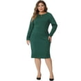 thumbnail image 3 of Unique Bargains Women's Plus Size Sheath Office Work Short Sleeves Dress 3X Dark Green, 3 of 6