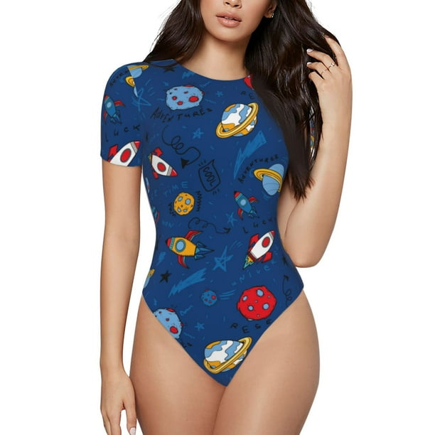 Fotbe Space Body de Mujer con Cuello Redondo y Mangas Cortas, Sin Mangas Ajustado, Suave, Cómodo y Básico-Large